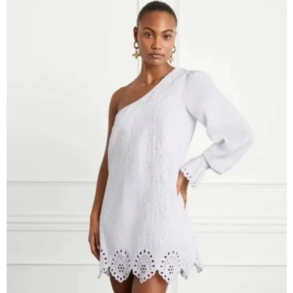 Hill House One-Shoulder White Eyelet Mini Dress